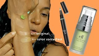 Testing Elf Green Color Correcting Pen amp Studio Face Primer to Fix Orange Foundation [upl. by Akirehs]