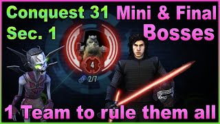 Conquest 31  Sector 1 Mini amp Final Boss Gamorrean Guard and Rancor Solution  post 1st fix SWGOH [upl. by Esinereb]