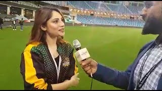 Multan Sultans Brand Ambassadors Neelam Munir amp Ahsan Khan in Dubai Stadium  PSL 3 [upl. by Epilef]