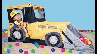 Pretend Play with Bulldozer Play Tent and Pit Balls [upl. by Kauffmann]