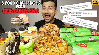 I SURVIVED 3 FOOD CHALLENGES FROM SUBSCRIBERS  Dominos McDonalds Pastries MUKBANG [upl. by Brause]