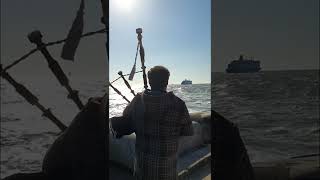 Skye Boat Song  Outlander theme played on bagpipes as DFDS Princess Seaways leaves IJmuiden [upl. by Buerger]