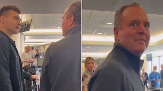 Youre A Sick Man Schiff Stunned Into Silence By Furious American at Airport [upl. by Anaej881]