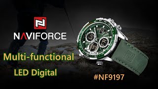 NAVIFORCE Watch the latest design Multifunctional mens watch NF9197 LED digital quartz watch [upl. by Namar]