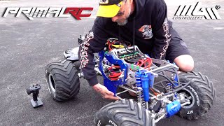 I get BUCKED OFF OVERPOWERED 1000 Amp MGM 53HP PRiMAL RC RAMiNATOR MONSTER TRUCK  RC ADVENTURES [upl. by Edva]