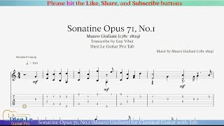 Sonatine Opus 71 No1 Mauro Giuliani for Classical Guitar with Tab [upl. by Atiuqiram]