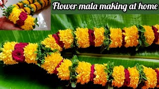 300g samanthi Poo 200g red rose 100g Tulasihow to make samanthi flower garland [upl. by Anirroc]