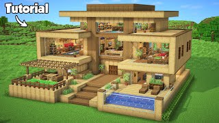 Minecraft How to Build a Survival Wooden House Tutorial Easy 3  Interior in Description [upl. by Gene]