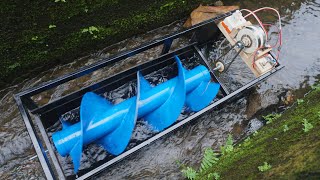 Mini hydroelectric with screw turbine system Free electrical energy science project [upl. by Yecal649]