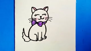 How to draw cute cat Easy to draw cute cat with plastic crayons [upl. by Einon]