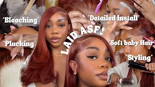 INCREDIBLY DETAILED GINGER SIDE PART WIG INSTALL BLEACHING PLUCKING INSTALL amp STYLE CYNOSURE HAIR [upl. by Neehsar]