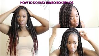 HOW TO DO JUMBO BOX BRAIDS RUBBERBAND METHOD EASY AND BEGINNER FRIENDLY [upl. by Lukin]