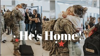 Hes Home  Deployment Homecoming VLOG  Surprising the Kids [upl. by Inafetse672]