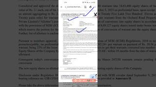 Lorenzini Apparels LTD biggest update trading shorts stockmarket [upl. by Anoid]