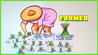 FARMER DRAWING — How To Draw a FARMER  Agriculture Drawing▪︎ Mousumi Zone [upl. by Giulia]