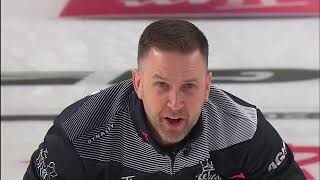 AGITopShots  2022 Tim Hortons Brier  March 6  WC1  Brad Gushue inoff to sit four [upl. by Herminia]