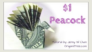 DIY How to Fold 1 Money Origami PEACOCK  Dollar Easy [upl. by Robbin]