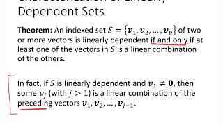 Linear Algebra  Lecture 16  Characterization of Linearly Dependent Sets [upl. by Lucey]