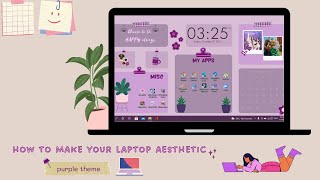 How To Make Your Laptop Aesthetic  Easy Wallpaper Organizer Customization  Purple Theme [upl. by Neirol]