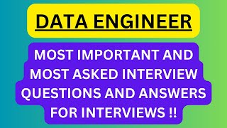 quotDATA ENGINEERquot Most Asked and Most Important Interview QampA of quotData Engineerquot in Interviews [upl. by Lhamaj]