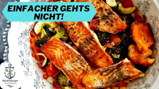 Lachs mit Ofengemüse und schmackhafter Soße zubereiten [upl. by Alliuqaj]