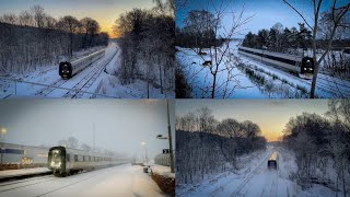 Trainspotting Magiske togrejser snefygning solopgang og snemasser [upl. by Enelyad29]