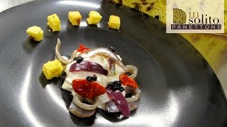 Burrata con alici caviale di aringa e panettone Loison [upl. by Adnovaj322]