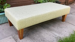 Recovering a large footstool pouffe with decorative top stitched border in new fabric [upl. by Lletram78]