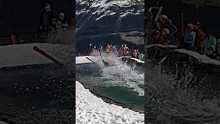 Boys Pond Skim  Water Slide Challenge Grimentz 32 skiing ski switzerland suisse schweiz [upl. by Ahsirk]