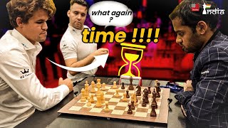 Magnus Carlsen thinks for 64 seconds in a 3minute blitz game  Magnus vs Arjun  World Blitz Team [upl. by Dnama]