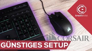 GÜNSTIGES RGB Schreibtisch SETUP von CORSAIR  Gewinnspiel Corsair K55  HS50  Harpoon [upl. by Harvie]