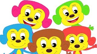 Five Little Monkeys Jumping On The Bed  Colorful Monkeys  Nursery Rhymes  Kids Songs [upl. by Childs]