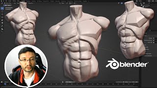 Sculpting Male Torso Anatomy in Blender Live [upl. by Cotsen]