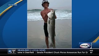 Large striped bass caught off Seabrook Beach [upl. by Asselam740]