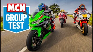 Kawasaki ZX4RR tested on UK roads against Yamahas R7 amp Honda CBR650R  MCN Review [upl. by Annagroeg]