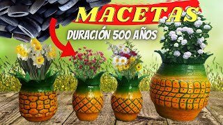 🍍COMO hacer MACETAS DE LLANTAS PIÑAS paso a paso  COMO RECICLAR NEUMATICOS USADAS [upl. by Seda]