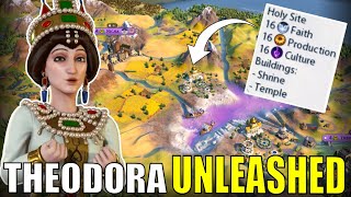 Civ 6  Build Your Empire Around MEGA Holy Sites 2 Deity Theodora Byzantium Civilization VI [upl. by Yajet217]