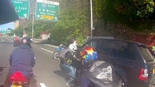 Motorcyclists fight with SUV driver caught on camera [upl. by Atteynad66]