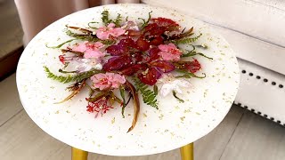 Resin Art Tutorial Amazing White and GOLD TABLE Made of FLOWERS and Epoxy Resin [upl. by Maharg]