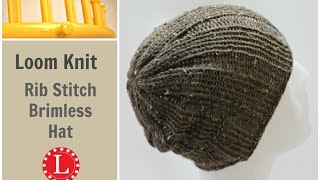 Loom Knit Hat Rib Stitch Slightly Slouchy Brimless Beanie for Men and Women Round loom project [upl. by Melisent956]