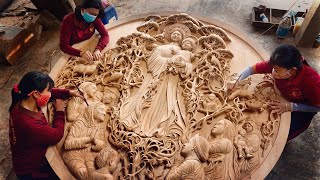 1 Year Carving an Extremely Large Wall Art from a piece of Wood  Ingenious Skill of Wood Carving [upl. by Mariquilla]