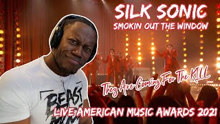 Bruno Mars Anderson Paak Silk SonicSmokin Out The Window LIVE American Music Awards 2021 REACTION [upl. by Kemble824]