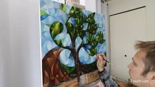 Cubism painting “Just A Tree” in making oil on canvas cubism symbolism philosophy zen [upl. by Silliw]