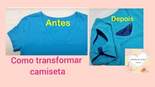 Como transformar camiseta feminina customizandoFaça você mesmo fácil e rápido [upl. by Oluap]