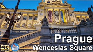 🇨🇿 PRAGUE 4k Walking Tour  Wenceslas Square  evening stroll from the National Museum to Old Town [upl. by Ahsil786]