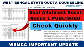 SEAT ALLOTMENT RESULT ROUND1 PUBLISHED neetugcounsellingwbmccstaterank [upl. by Bathesda]