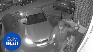 Moment thieves use hitech device to steal £25000 keyless BMW [upl. by Priestley854]