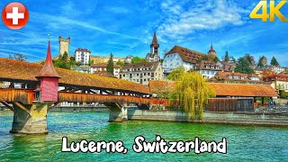 Lucerne Switzerland Walking tour 4K  The most beautiful Swiss cities  Fascinating Swiss city [upl. by Kandace506]