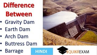 What is difference between Gravity dam Earth damArch damButtress DamBarrage  Hindi  Quikr Exam [upl. by Nolrah]