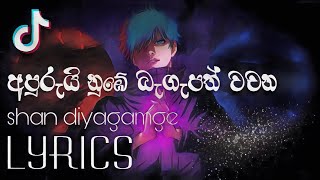 අපූරුයි නුඹේ බැගෑපත් වචනShan diyagamge  Ridumaරිදුම Lyrics [upl. by Okire]